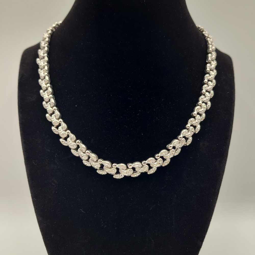 Silver Rhinestone Tennis Chain Necklace Choker Sparkle Vintage Style